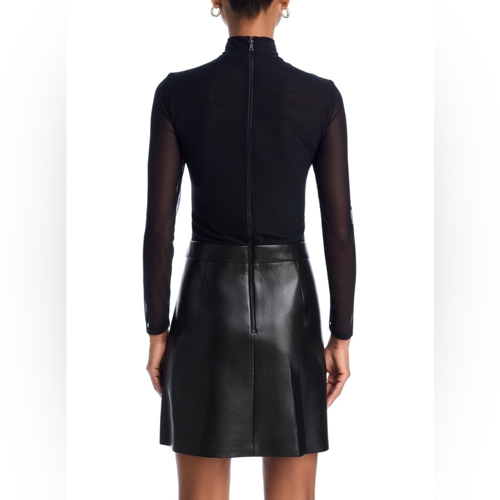 Alice + Olivia Chara Long Sleeve Mesh & Faux Leather Mini Dress - Picture 4 of 12